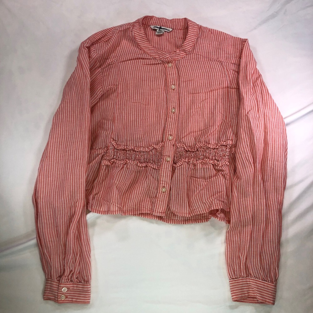 American Eagle Striped Smocked Waist Peplum Blouse Red White XXS